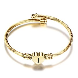 FGT Initial Letter J Love Heart Cuff Bracelet for Women Girls Daughter Sister Friendship Gold Gift Birthday Mothers Day Valentine