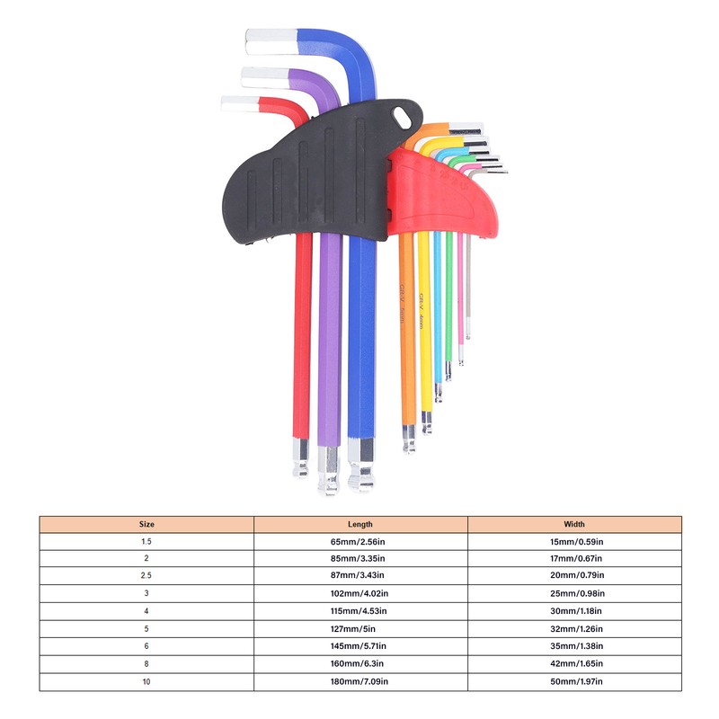 9 Pcs Hex Wrench Set Color Coded Non Slip CR