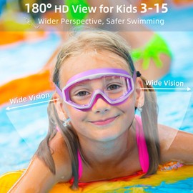 Freela Kids Goggles, Swim Goggles for Kids 3-15, Kids Toddler Goggles for Boys Girls Pool Beach Child Swimming Goggles, UV Protection, Anti-Fog, Anti-Glare, light Blue & Purple