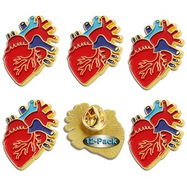 Pack of 12 Red Realistic Anatomical Heart Badge Enamel Lapel Pin Bulk-Brooch For Men Women Clothes Bags Hats
