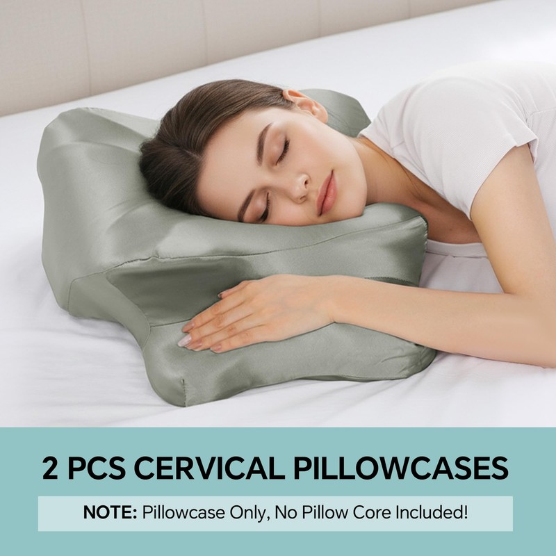 HOMBYS 2-Pack Satin Cervical Pillowcases (Only Pillowcase), Silky Satin Butterfly-Shaped