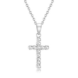 TIZU Women's Cross Necklace, CZ Cross Pendant Necklace Made of Stainless Steel Jewellery for Women, Girls, Stainless Steel, Cubic Zirconia