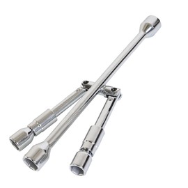 KITUREK 14 Inch Universal Iron Cross Wrench, Folding Lug Wrench, 4-Way Heavy Duty Tire Wrench (17mm, 19mm, 21mm & 23mm), Wheel Nut Sliding Wrench for Car, Truck, SUV, RV, Van