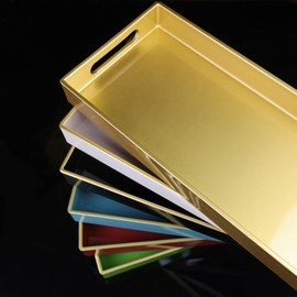 Leemxiiny Pink Vanity Tray with Handles, Decorative Tray Desktop Storage Organizer for Bathroom, Living Room, 5.9"*13.7"