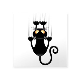 CafePress Black Cat Cartoon Scratching Wall Sticker Square Bumper Sticker Car Decal