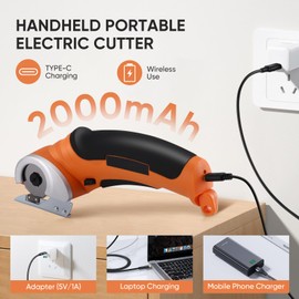 Cardboard Cutter,Electric Scissors with Safety Lock,SK5 Steel Blade,Cordless Rotary Cutter with Storage Box,Electric Crafting Shears for Leather Carpet Plastic Cutting,Sewing,Crafting(Orange)
