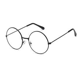 QUUPY Black Unisex Round Eyeglass Retro Metal Frame Clear Lens Eyeglasses Non Nearsighted Fake Glasses Eyewear Spectacles with Black Frame for Women Men