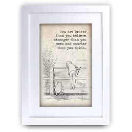 HWC Trading FR Winnie the Pooh Braver Stronger Smarter A4 Framed Printed Quote Nursery Print Baby Shower Room Gifts New Born Bedroom Gift Print Photo Picture Frame Display