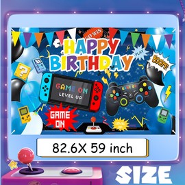 Gaming Birthday Decorations Boys Blue - 6.89 * 4.92 Ft Video Game Background Photo Booth Wall Controller Game Consoles Banner Backdrop For Kids Gamer Party Supplies