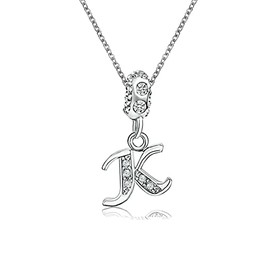 KunBead Jewelry 18 inch Letter K Initial Crystal Alphabet Name Heart Charm Pendant Necklace