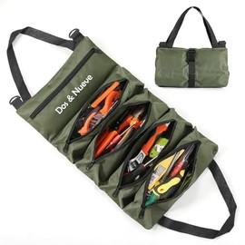 Dos & Nueve Roll-Up Tool Organizer Bag, Canvas Multi-Pocket Storage Tote with Handle, Army Green