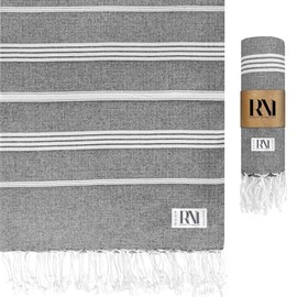 Refinery No. 1 Turkish Beach Towel Oversized (38"x71") 100% Turkish Cotton, Made in Turkey - Sand Free, Extra Large, Ultra Soft, Quick Drying, Compact & Lightweight for Travel (Graphite)