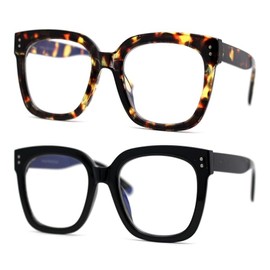 SA106 Thick Horned Boyfriend Frame Blue Light Blocking Computer Glasses ([2-Pack] Black & Tortoise)