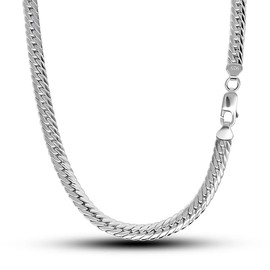 Meilanduo Solid 925 Sterling Silver Flat Snake Curb Chain Link Necklace 6MM 18, 20, 22, 24, 26 Inches for Men & Women (22", Silver-Tone)