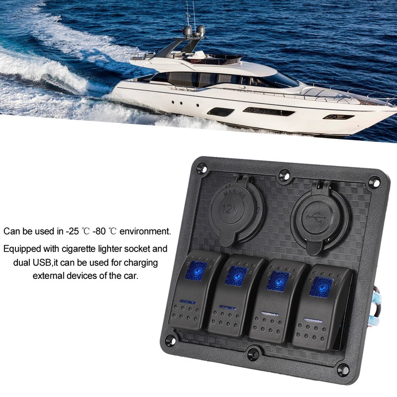 12V 24V 4 Gang Rocker Switch Panel IP65 Waterproof with