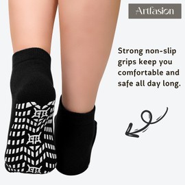 Artfasion Non Slip Socks with Grip: Men's Grippy Non Skid Ankle Socks for Hospital Elderly Women Pilates Fitness 4 Pairs Color Mixing-XL