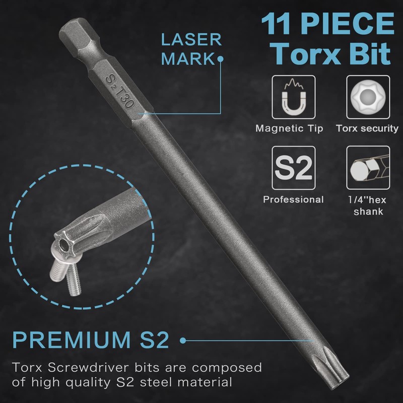Torx Bit Set Hakkin 11Pcs 100mm Long Torx Bits Tamper