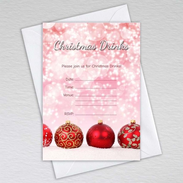 Pack of Christmas Drinks Invitations with Envelopes: Bauble Christmas Drinks