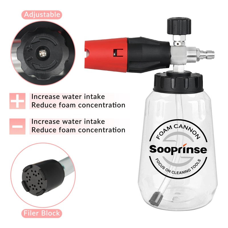 Sooprinse Short Pressure Washer Gun with Foam Cannon, Foam Cannon