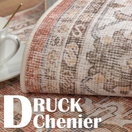 TOPICK Area Rug, Living Room Rug, Vintage Flower Rug, Non-Slip, Foldable, Thin, Washable Runner, Flooring for Indoor, Office, Bedroom, Kitchen, 60 x 180 cm, Brick Red