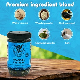 Pono Foods Co Wasabi-Nori Furikake Rice Seasoning - Gluten-Free - Plant-Based Rice Seasoning – Premium Quality – Japanese Wasabi-Nori Seasoning - 2.5oz (71g)