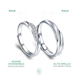 Clepsidra® Set 2 Anillos de compromiso unisex de Acero inoxidable. Anillos hombre resistentes y elegantes. Anillos de mujer uso diario. Accesorios y Joyeria para Mujer. Wedding ring. Engagement ring