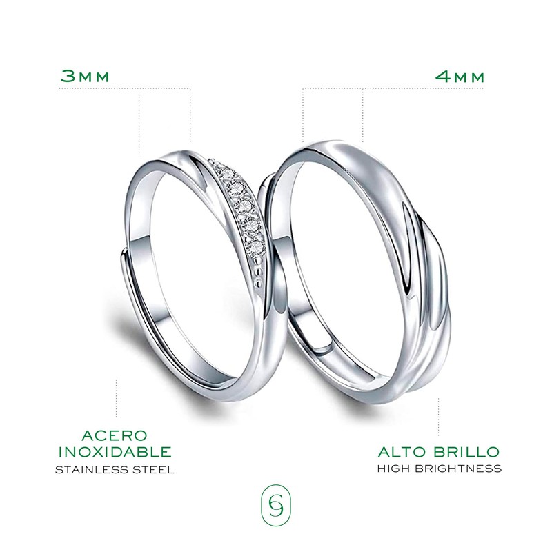 Clepsidra® Set 2 Anillos de compromiso unisex de Acero inoxidable.