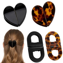 Magnetic Hair Clip, Hair Clip, 4 Pcs Magnetic Hair Clips, No Crease Hair Clips for Styling, Professional Hair Accessories for Women, Oval Black and Brown Leopard Print Design with Heart Shapes