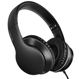 LORELEI LORELEI X6 Over-Ear Headphones with Microphone, Lightweight Foldable & Portable Stereo Bass Headphones with 1.45M No-Tangle, Wired Headphones for Smartphone Tablet MP3 / 4 (Space Black)