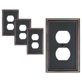 TREEWELL 4-Pack Single Duplex Outlet Cover Plate, Decorative Aged Bronze Switch Plates and Outlet Covers, Metal Wall Plates for Electrical Outlets, 1 Gang Receptacle Cover, Corrosion Resistant