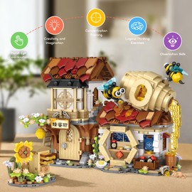 EasyAgo Mini Bricks Honey Workshop Building Blocks, Simulation Architecture Toy for Girls and Boys Ages 6+ - Gift Easter, Birthday, Christmas (1242 PCS)