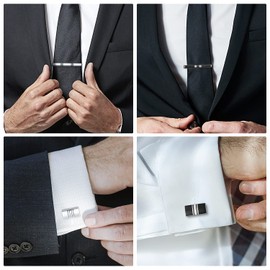 Wynameleri 12 PCS Tie Clips and Cufflinks Set Business Shirts Dress Necktie Pins Cuff Links Buttons for Men Box Packed T0408016