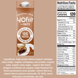 Yofiit Chocolate Brownie Non Dairy Milk - Delicious Vegan Chocolate Milk - 10g Protein & Less Sugar, Shelf Stable Milk with Oats, Pea Protein & Flax - Omega-3, High Protein Drinks (6 Pack)