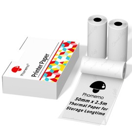 Phomemo Semi-Translucent Thermal Sticker Paper, Compatible with M02/M02S/T02/M832 Thermal Printer, for DIY Projects, Photo, Shopping Lists, 50mm x 2.5m, Diameter 28mm, 3 Rolls