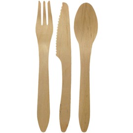 Birchware XL 7" - Assorted Compostable Wooden Cutlery, Biodegradable Party Supplies for Any Graduation, Luau, Fiesta, and More, Craft Supplies for Kids and Adults - (8 Forks, 8 Spoons, 8 Knives)