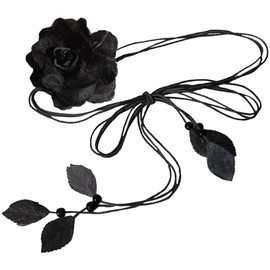 NIDMIDO Women Braided Waist Belt Bohemian Woven Waist Rope Flower Tassels Waist Accessories for Dress (Black)