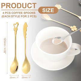 PATIKIL 4pcs Coffee Spoons, Heart/Wings Tea Spoons 304 Stainless Steel Teaspoons Small Cute for Stirring Espresso Coffee Bar Tableware Dessert Flatware Tea Party, Gold