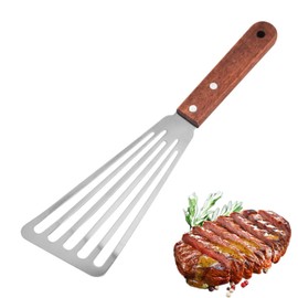 Yeanifeana Professional Stainless Steel Fish Turner Spatula with Slotted Design & Wooden Handle, Heat-Resistant Metal Flipper for Frying Fish, Meat, Eggs, Pancakes, Durable Kitchen Cooking Tool