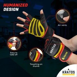 Kratos Weight Lifting Gloves Men & Women - Anti Slip Padded Gym Gloves with Wrist Support - Breathable & Durable Leather Workout Gloves for Exercise, Weight Training, Calisthenic & Crossfit Training