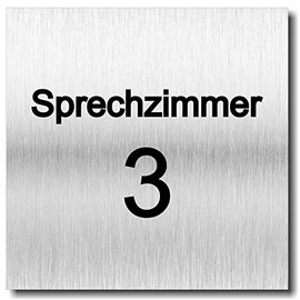 Door Sign "Sprechzimmer 1 2 3 4 UV Print 12 x 12 cm - 3 mm Aluminium Composite - Made in Germany - Item No. 2072 (Sprechzimmer 3)