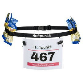Haftpunkt Race Number Strap (incl. 6 Gel Holders) for Starting Number Attachment - The Race Number Belt for Use in Triathlon or Marathon (Black)