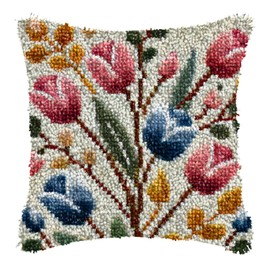 ZFFLYH Latch Hook Pillow Kits for Adults Tulip Leaves Color Printed DIY Pillowcover Crafts Arts Pillow Making Sofa Cushion Cover for Home Decoration 17X17 Inch