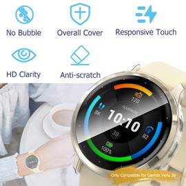 KIKISML 2 PCS Screen Protectors Compatible with Garmin Venu 3s 41 mm 【Not for Venu 3 45mm】, Full Protective Ultra Slim Soft TPU Case Cover Compatible with Garmin Venu 3s 41 mm (Clear, Clear)