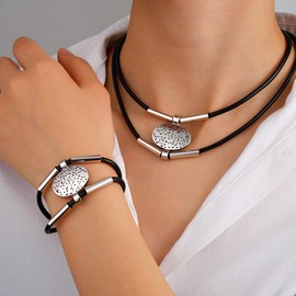 cotwdi Western Necklaces for Women Boho Jewelry for Women Layered Black Leather Choker Necklace Country Necklace Cowboy Necklace Cowgirl Accessories Bohemian Boho Necklaces Western Jewelry (Silver)