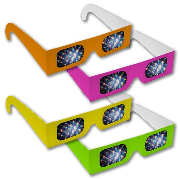 Rainbow Symphony Diffraction Grating Glasses - Assorted Neon Colors, Package of 25
