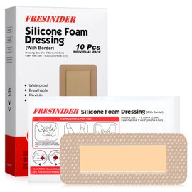 FRESINIDER 2" x 5" Pack of 10 Silicone Foam Wound Dressing - Waterproof Adhesive Bandages with Bordered - Super Absorbent & Breathable for Optimal Wound Care