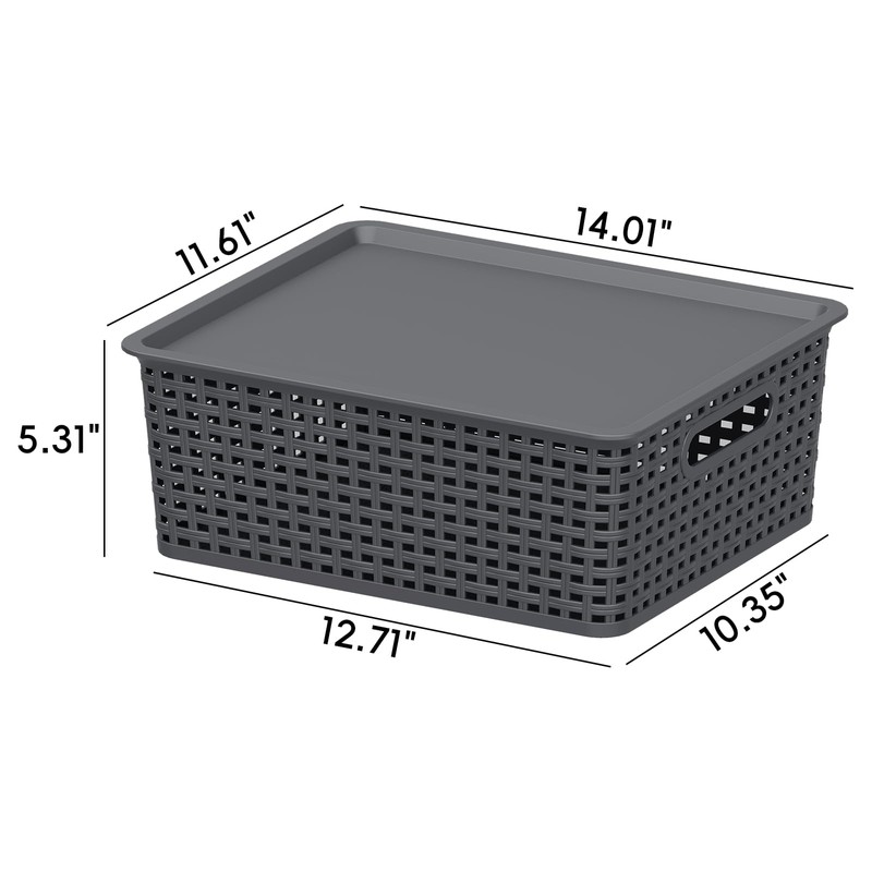 Taysisiter 13 Quart Plastic Storage Baskets with Lid, Weave Organizing
