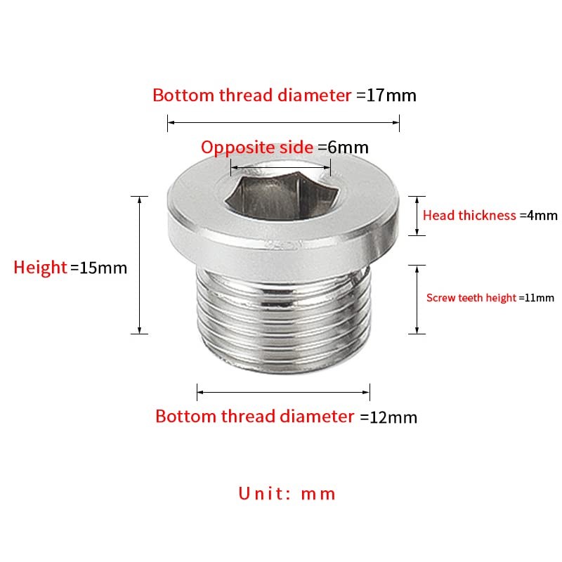 M12 1.25mm Oxygen Sensor Remove Socket Sensor Blanking Plug Hex