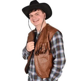 Beistle 2 Piece Western Theme Brown Faux Leather Cowboy Vests With Fringe, Wild West Costume Accessories, Celebrating With You Since 1900