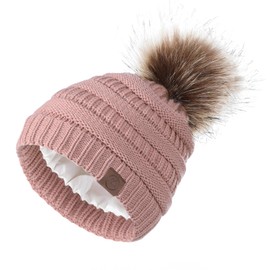 Zando Satin Lined Winter Hats for Women Beanies Women Satin Lined Beanie with Pom Pom Beanie Womens Winter Hats Warm Winter Hat Knit Beanie Hats for Women Womens Beanies for Winter Pink Beanie